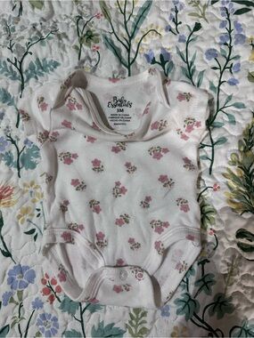 Baby Essentials White Floral One-Piece Bodysuit - Pink Flowers, 3M